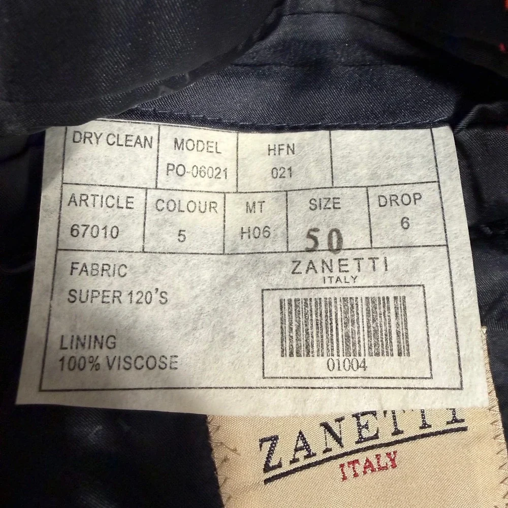 Zanetti Suit Mens 40R Navy Blue Pinstripe Super 120s Wool 3-Button 34x31 Italy‎